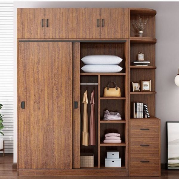 "Cocoa Lumber Children's Wardrobe with Shelf, Drawer, Clothing Rod, and Door"