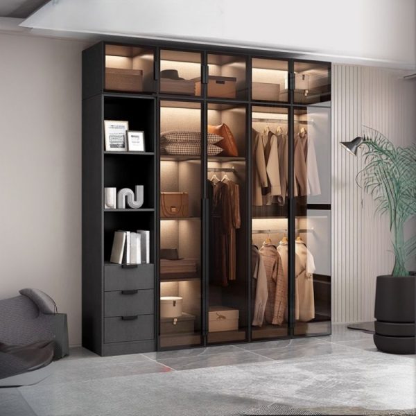 "Dark Gray Children's Wardrobe with Lumber Material, Shelf, Clothing Rod, and Door"