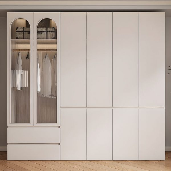 "Functional White Lumber Children's Wardrobe with Shelf, Drawer, Clothing Rod, and Door"