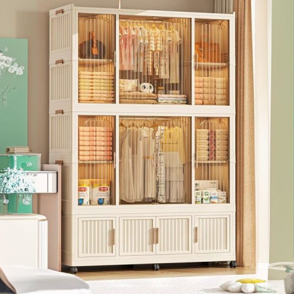 "White Synthetic Material Children's Wardrobe with Shelf, Clothing Rod, and Door"