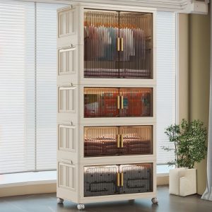 "Plastic Kids Armoire with Shelf, Clothing Rod, and Door"