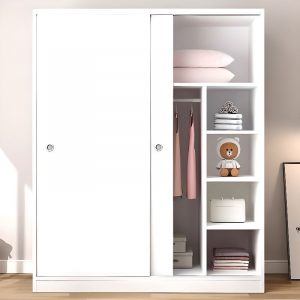 "Light-toned Wood Lumber Children's Wardrobe with Shelf, Clothing Rod, and 2 Doors"