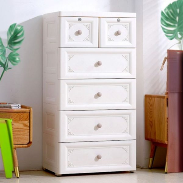 "White Synthetic Material Children's Wardrobe with Drawer"